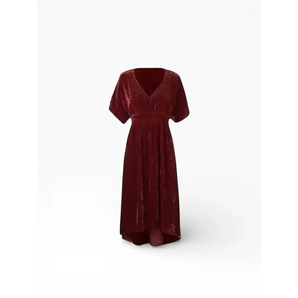 Cabi #3696 Grace Velvet Midi‎ Dress Women S Dark Red Empire Waist High Low